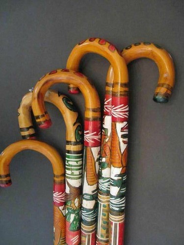 Hand carved wooden - wooden, cane