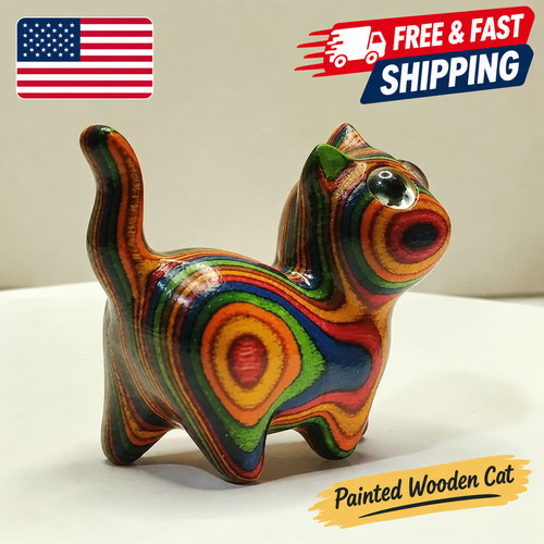 Painted wooden cat figurine - painted,