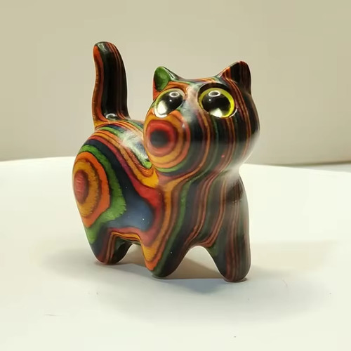 Hand painted wooden cat - hand,